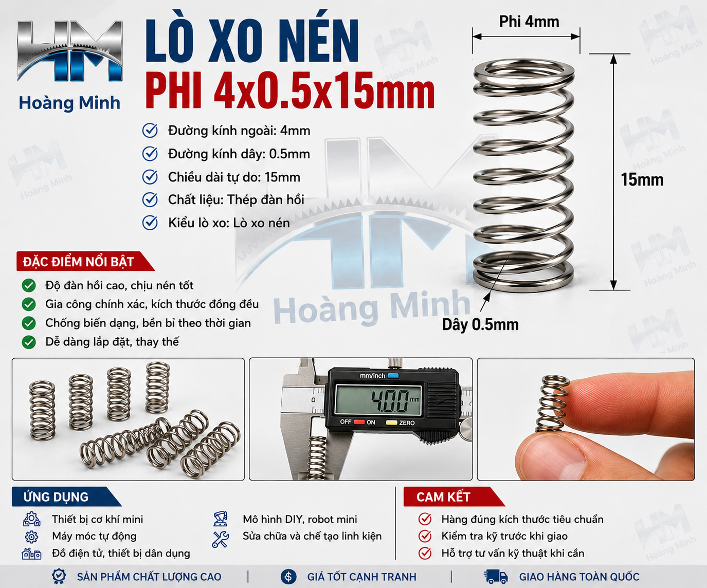 Lò xo nén 4x0.5x15mm