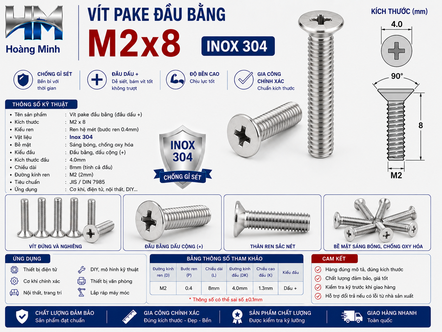 Alternative view of Vít Pake Đầu Bằng M2x8 Inox 304