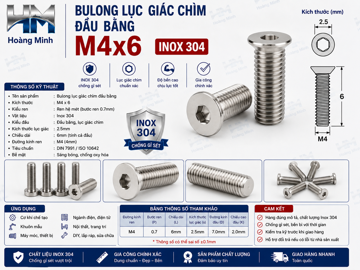 Alternative view of Bulong Lục Giác Chìm Đầu Bằng M4x6 Inox 304