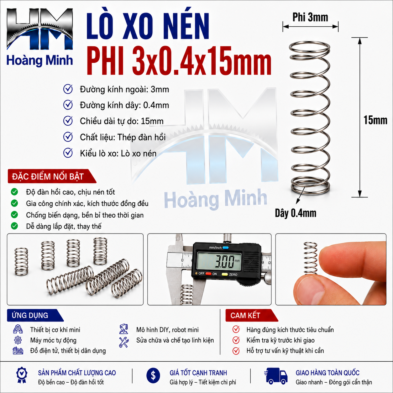Lò xo nén phi 3x0.4x15mm