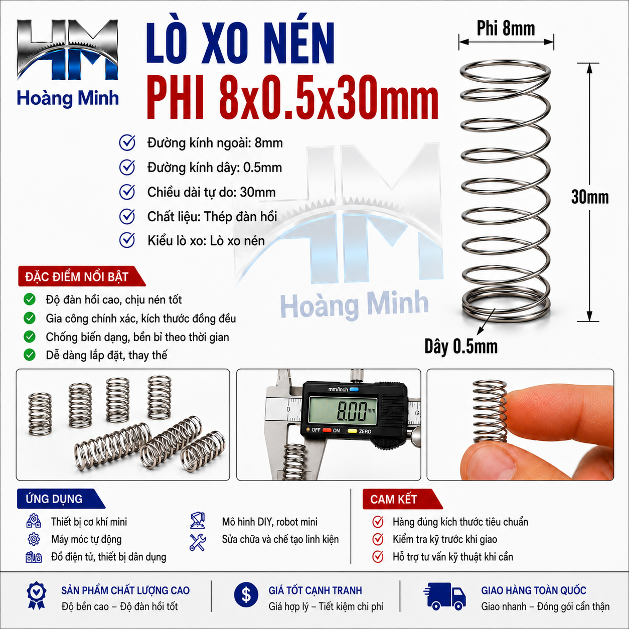 Lò xo nén phi 8x0.5x30mm