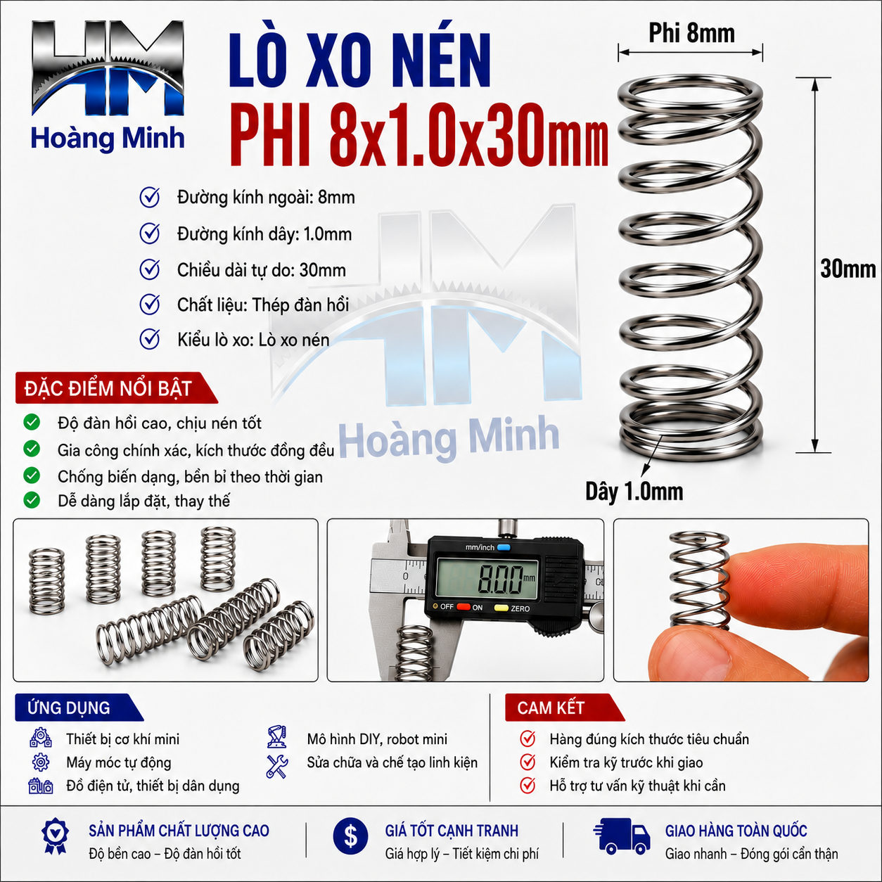 Lò xo nén phi 8x1.0x30mm