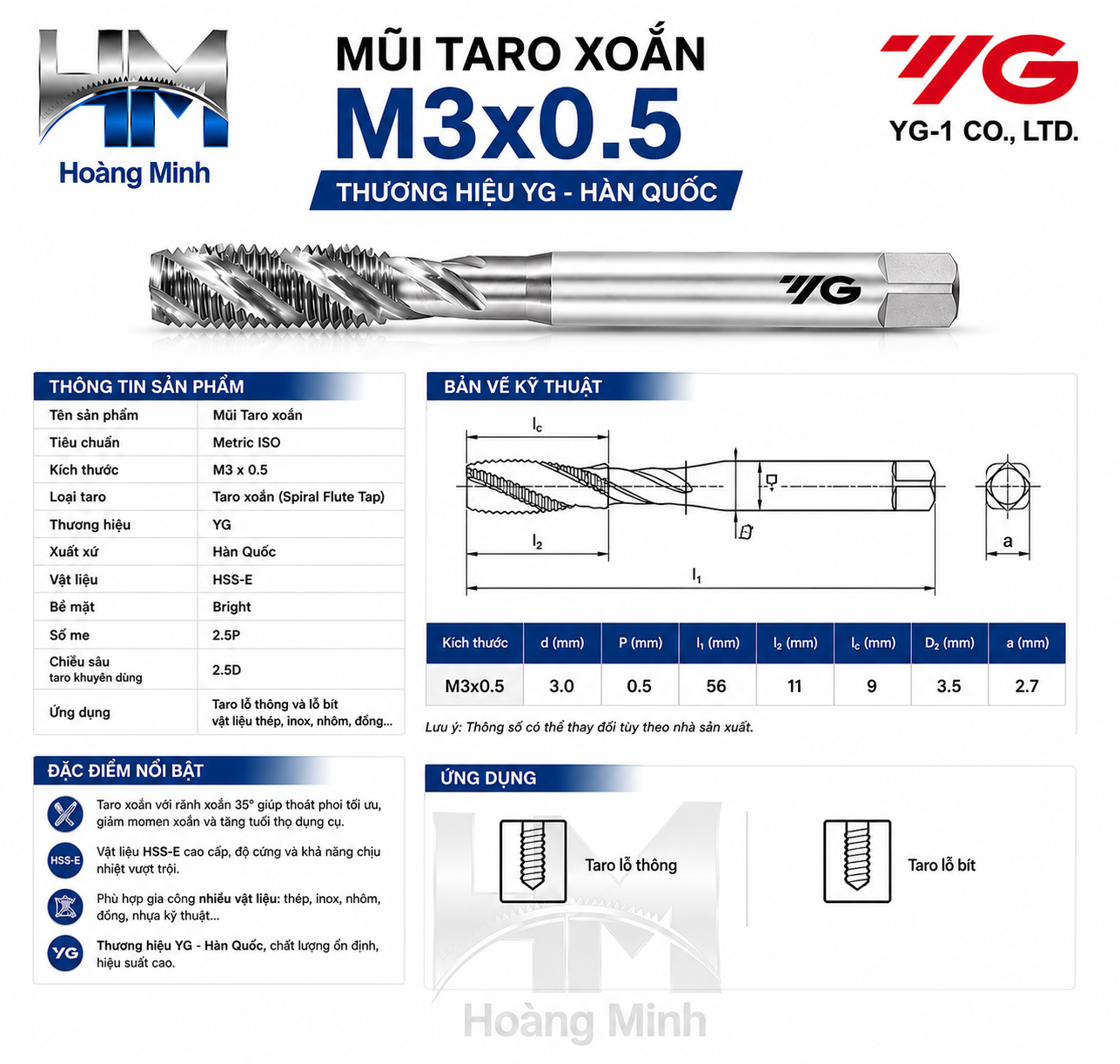 Mũi Taro Xoắn M3x0.5