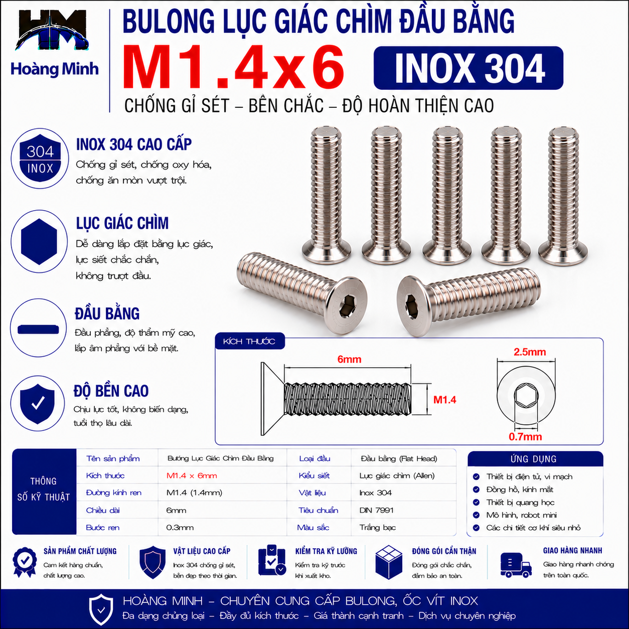Bulong Lục Giác Chìm Đầu Bằng M1.4x6 Inox 304