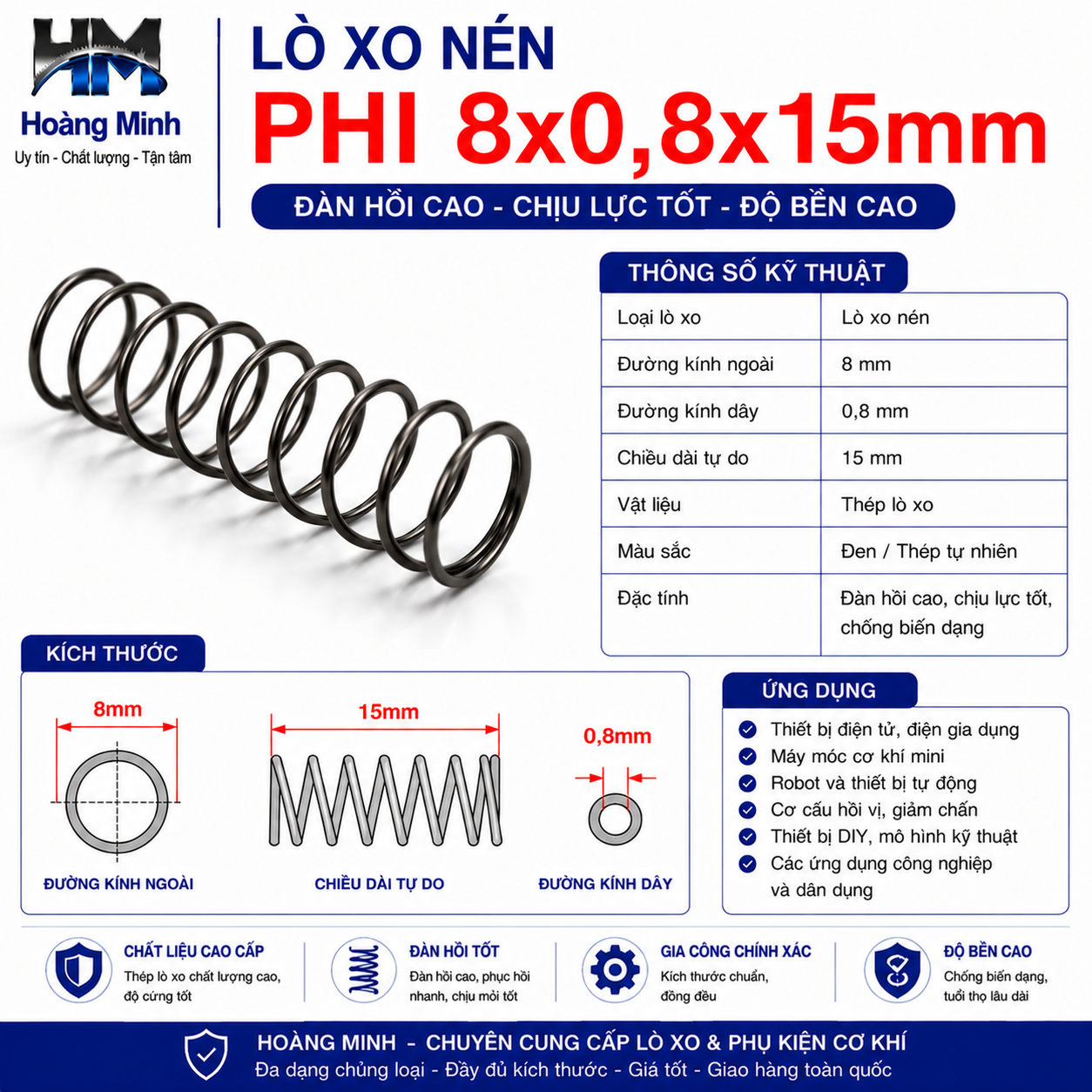 Lò xo nén Phi 8x0,8x15mm