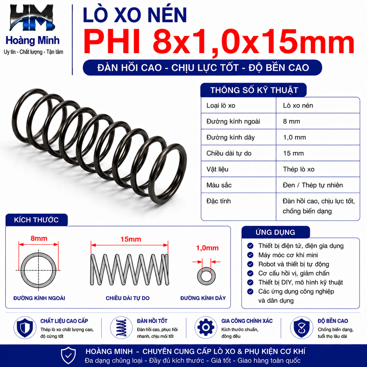 Lò xo nén Phi 8x1,0x15mm