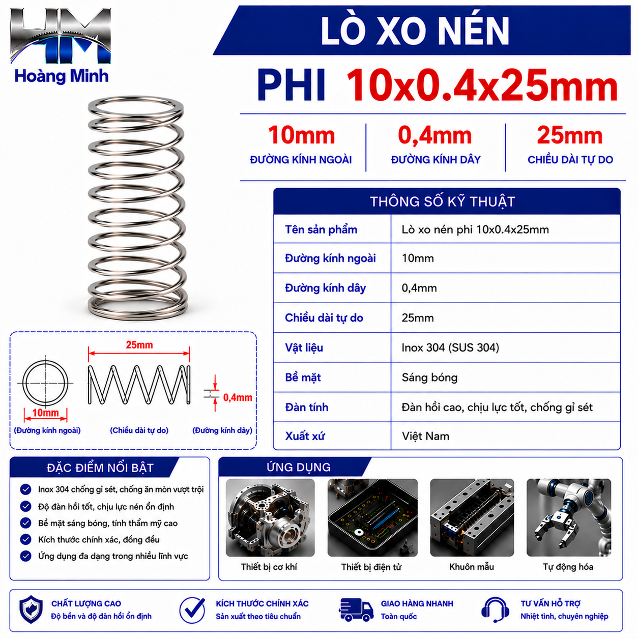 Lò xo nén phi 10x0.4x25mm
