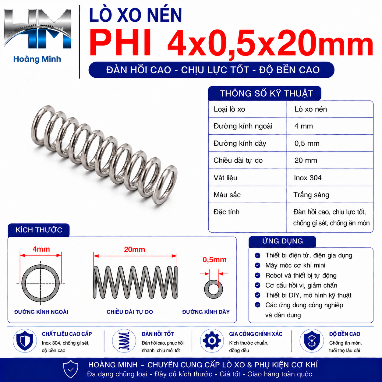 Lò xo nén phi 4x0,5x20mm