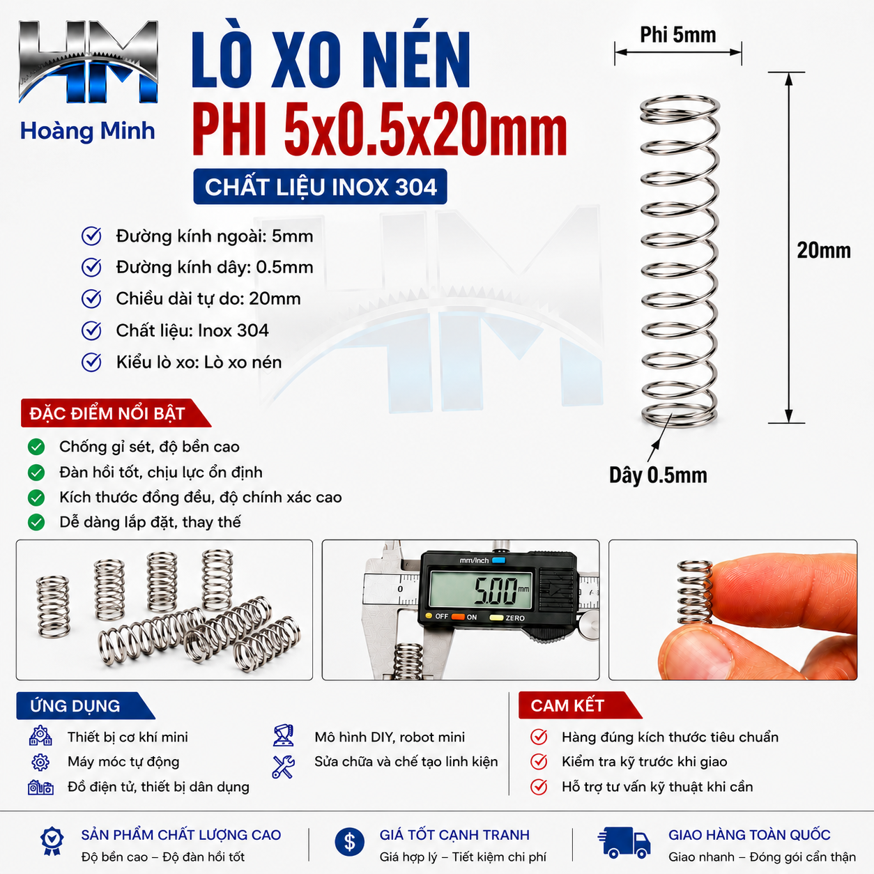 Lò xo nén phi 5x0,5x20mm