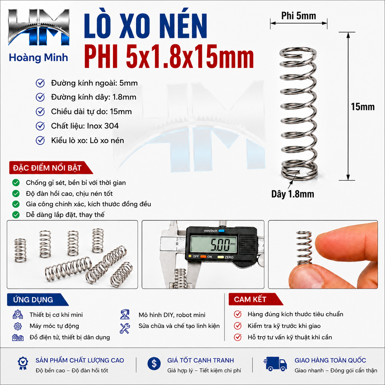Lò xo nén phi 5x1,8x15mm
