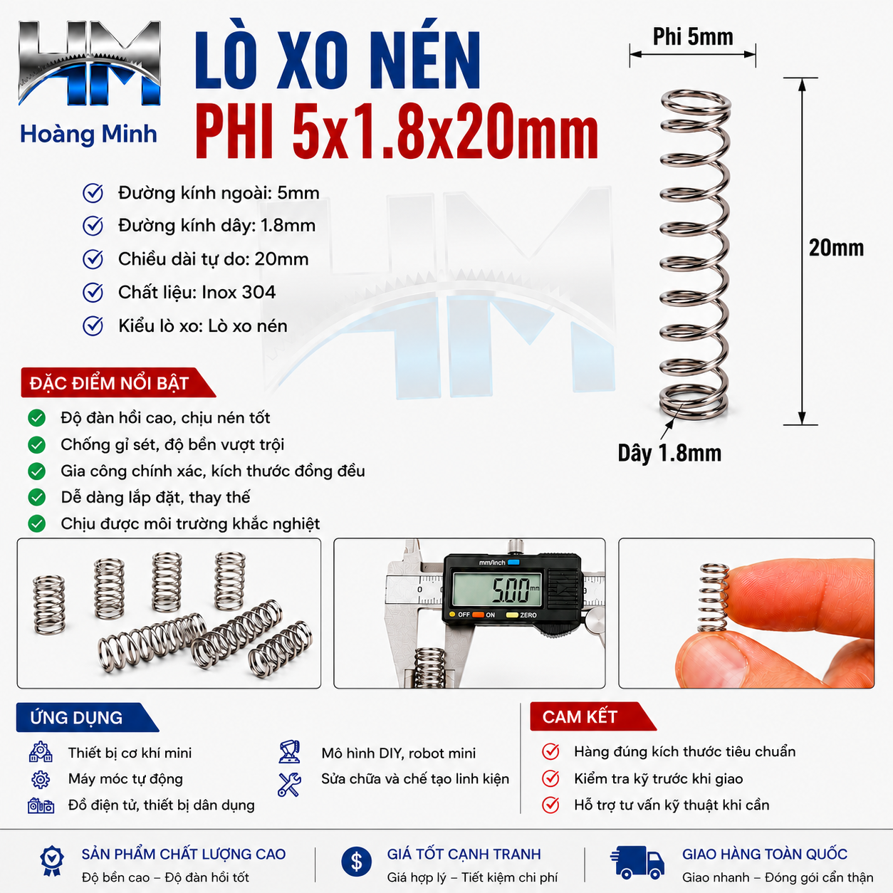 Lò xo nén phi 5x1,8x20mm