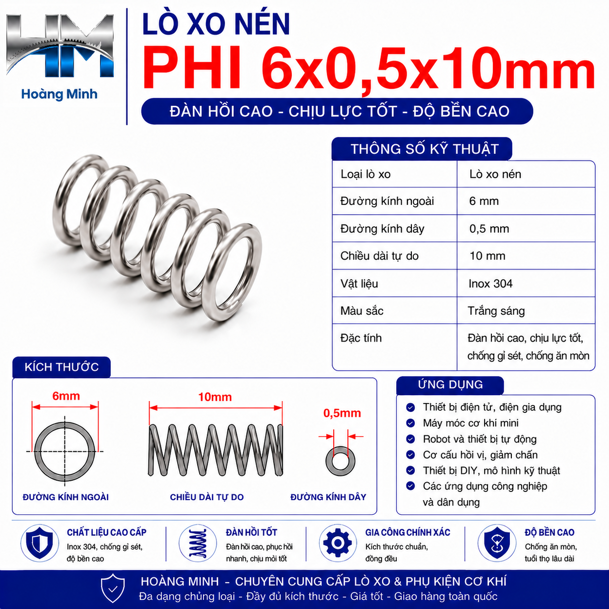 Lò xo nén phi 6x0,5x10mm