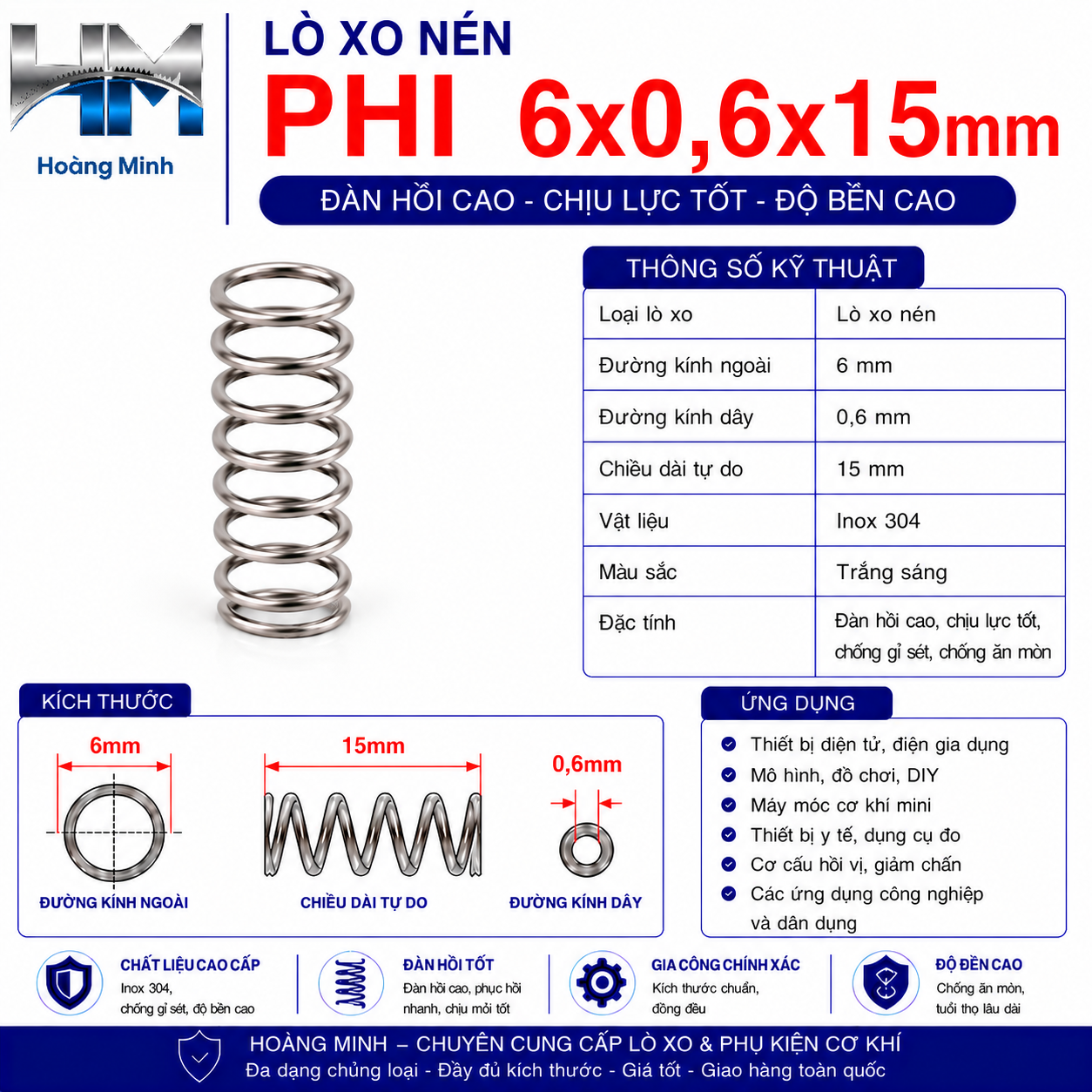 Lò xo nén phi 6x0,6x15mm