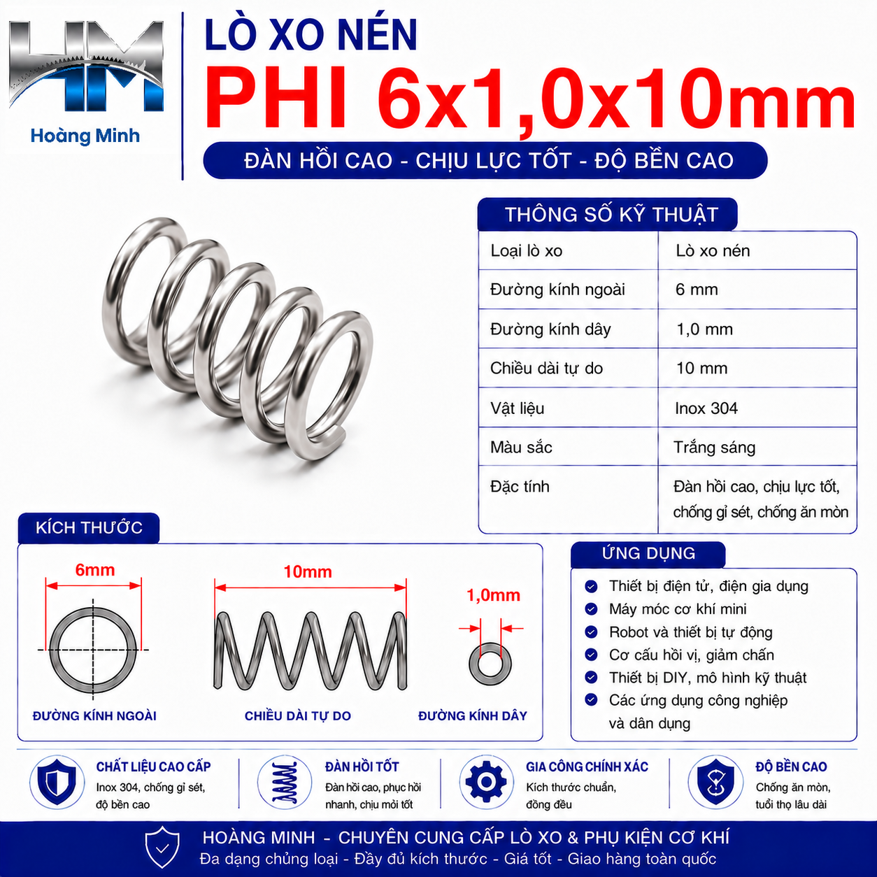 Lò xo nén phi 6x1,0x10mm