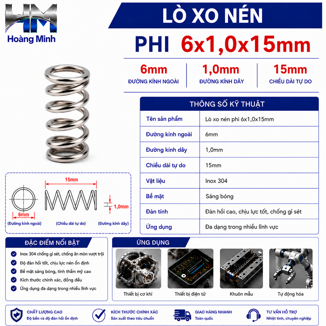 Lò xo nén phi 6x1,0x15mm