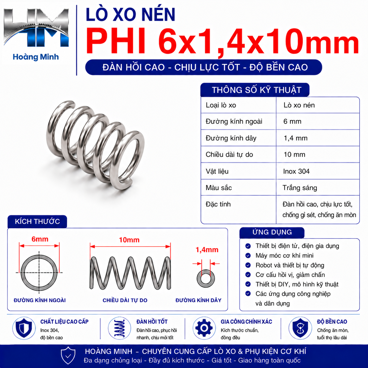 Lò xo nén phi 6x1,4x10mm