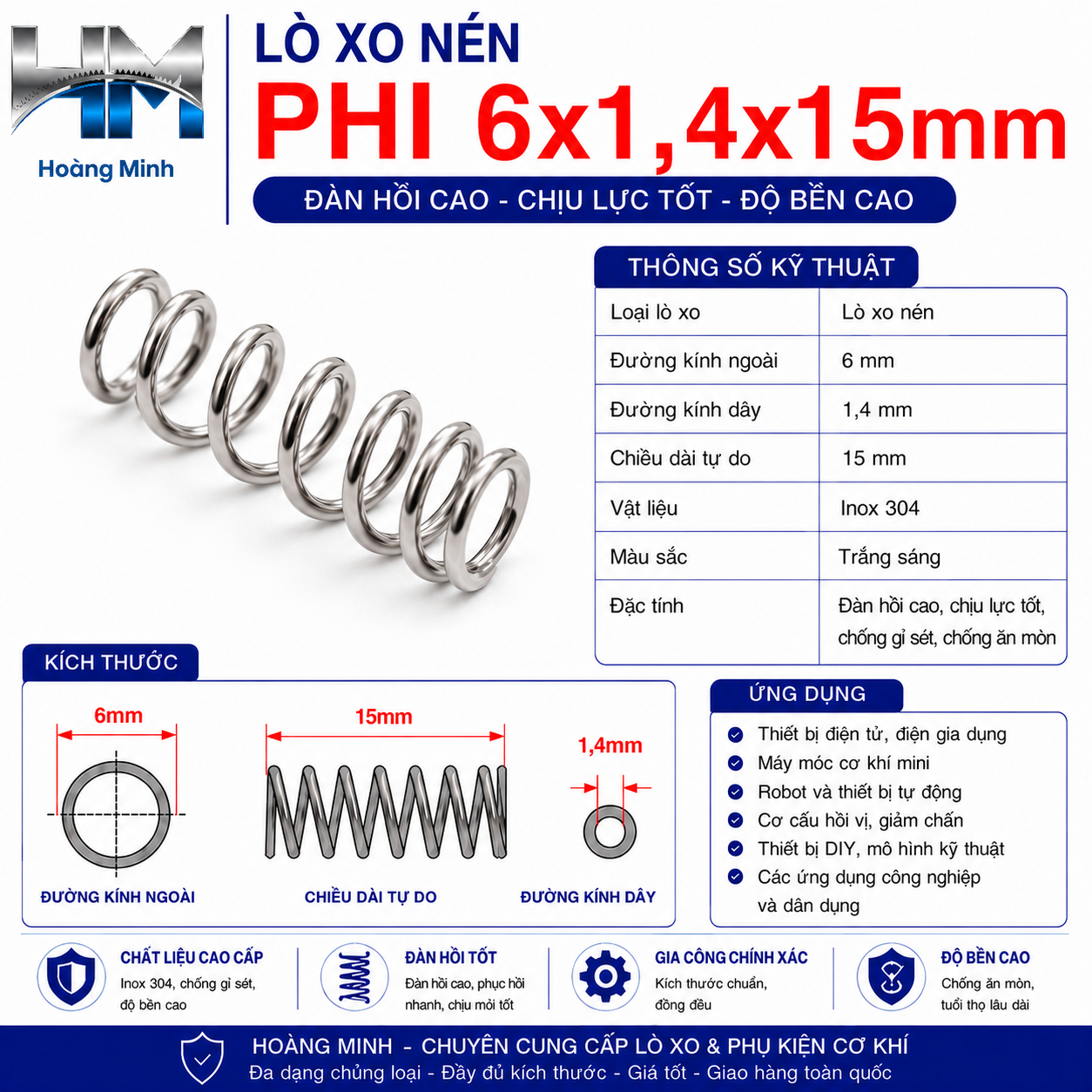Lò xo nén phi 6x1,4x15mm