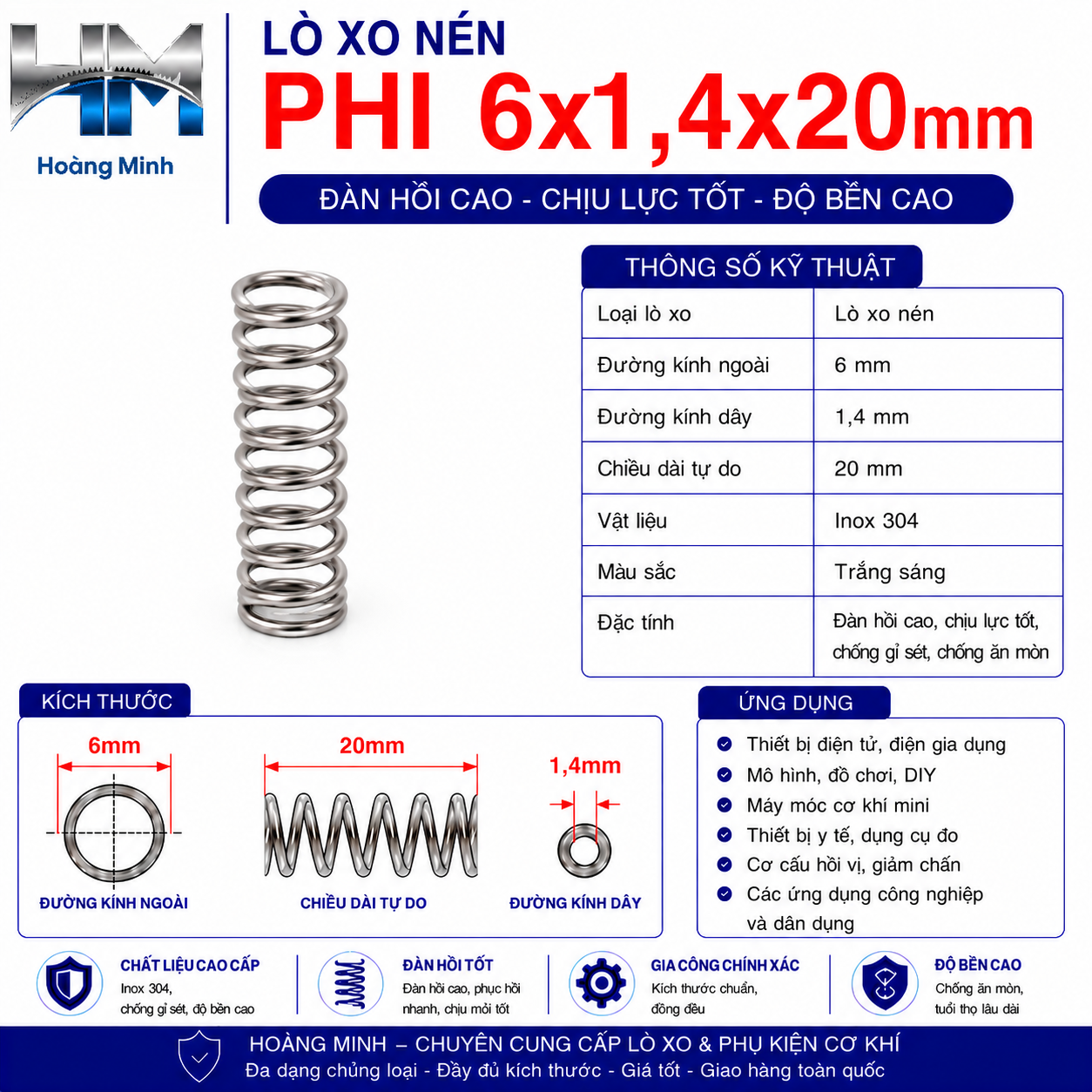 Lò xo nén phi 6x1,4x20mm