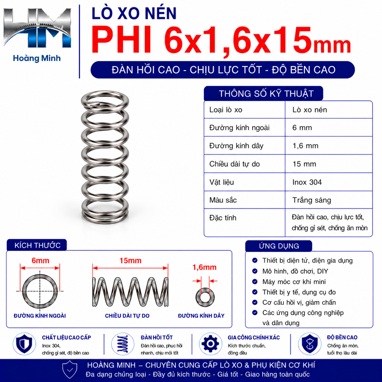 Lò xo nén phi 6x1,6x15mm