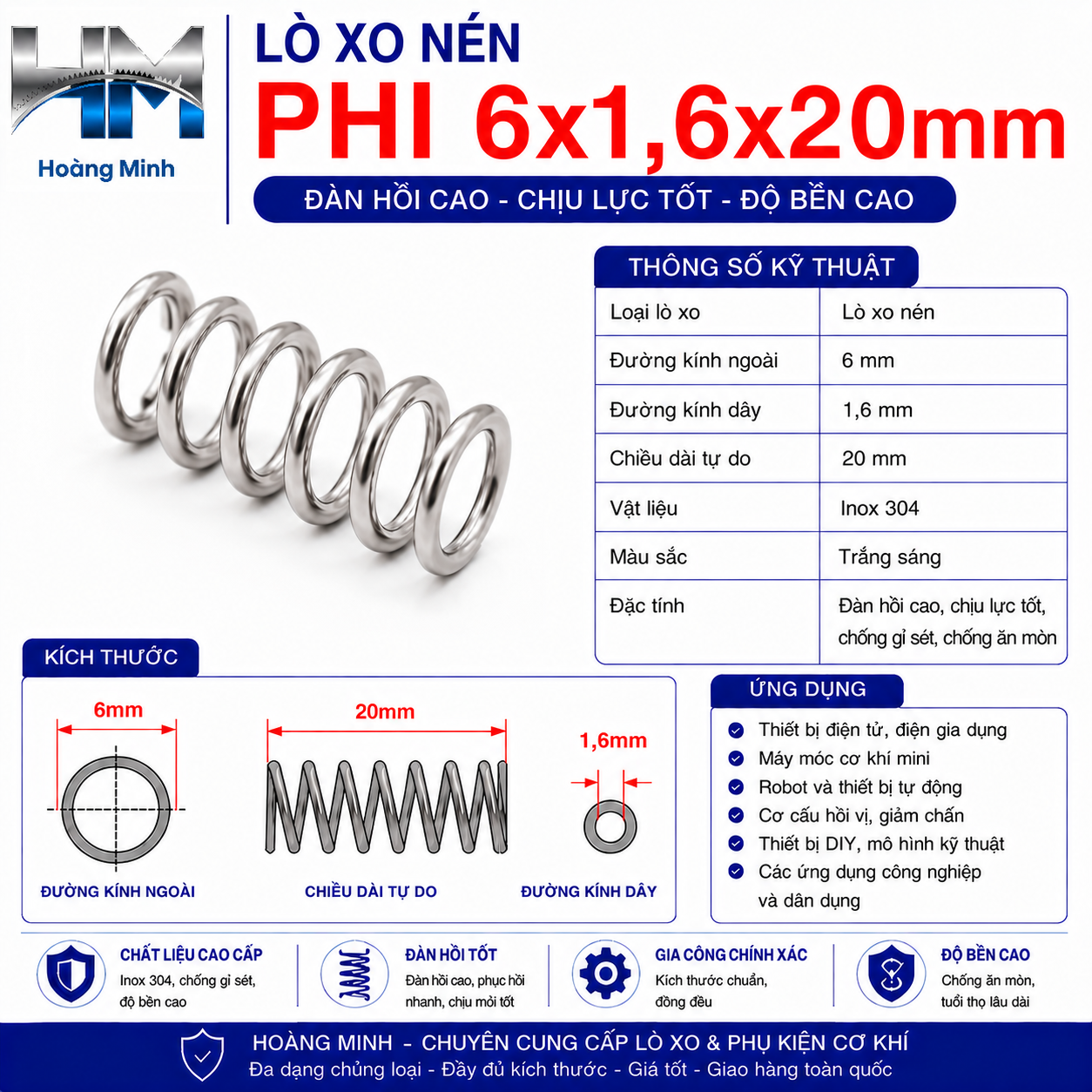Lò xo nén phi 6x1,6x20mm