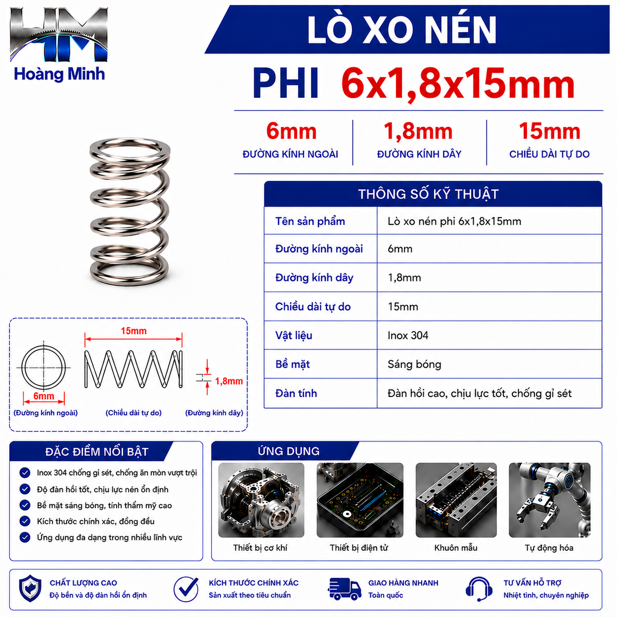 Lò xo nén phi 6x1,8x15mm