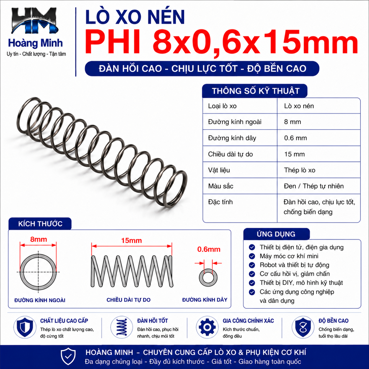 Lò xo nén phi 8x0,6x15mm