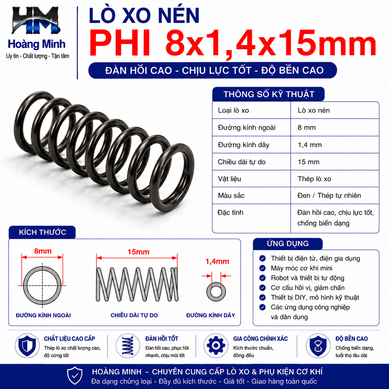 Lò xo nén phi 8x1,4x15mm