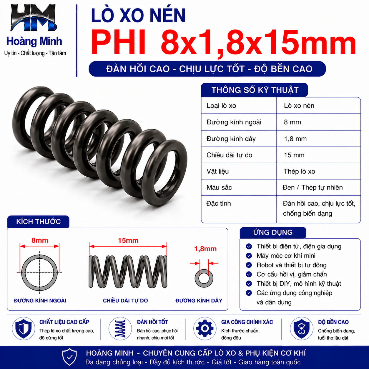 Lò xo nén phi 8x1,8x15mm