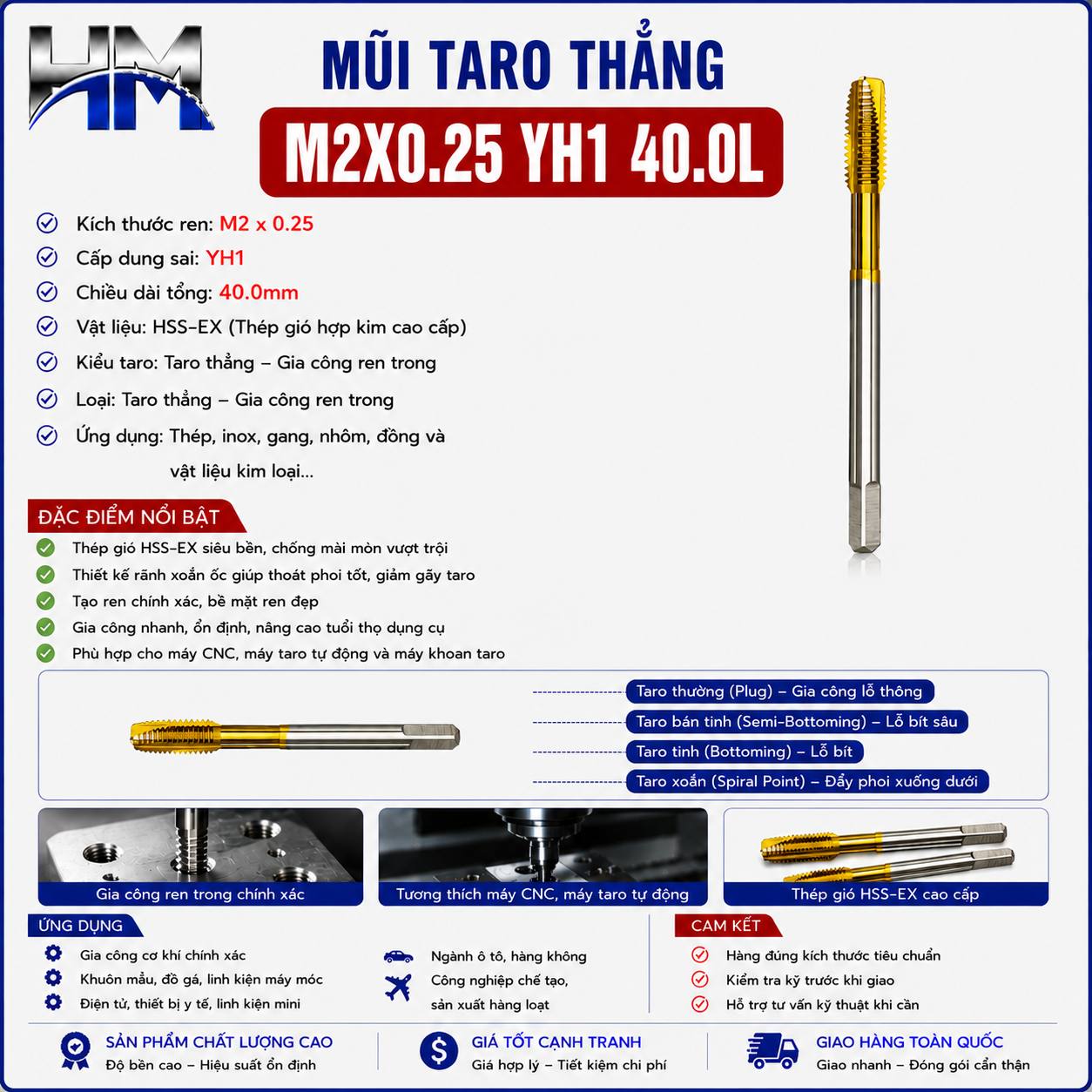 Mũi Taro Thẳng M2X0.25 YH1 40.0L
