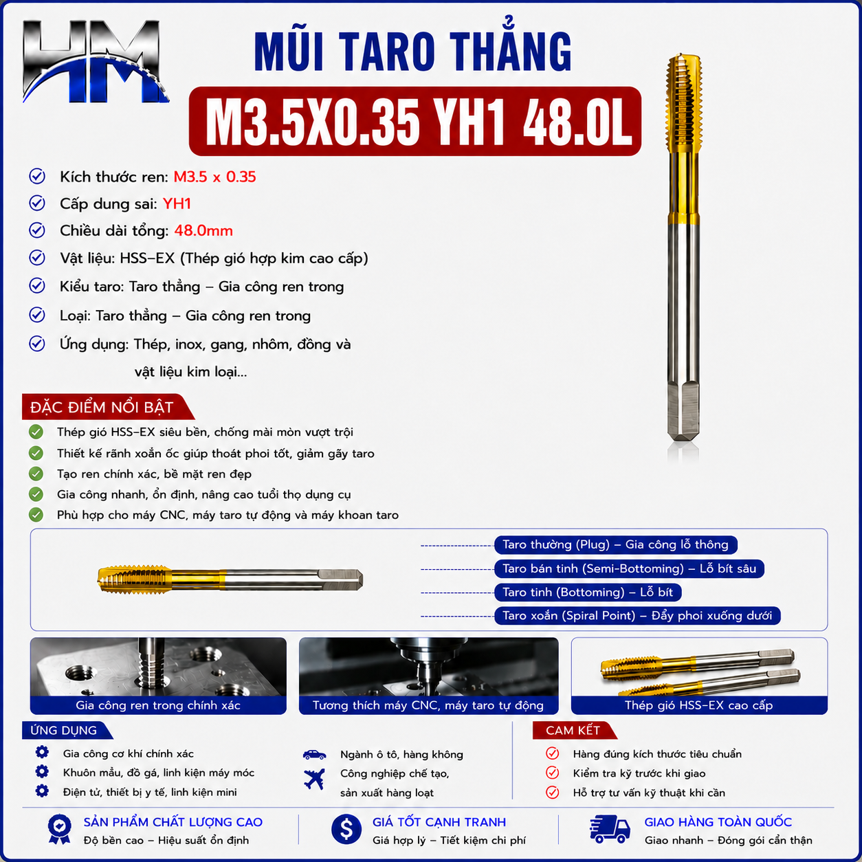 Mũi Taro Thẳng M3.5X0.35 YH1 48.0L