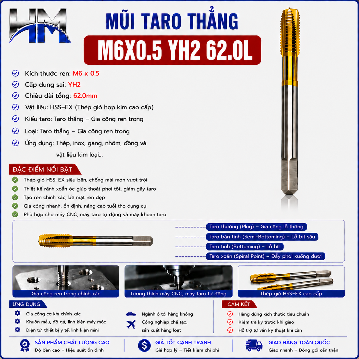 Mũi Taro Thẳng M6X0.5 YH2 62.0L