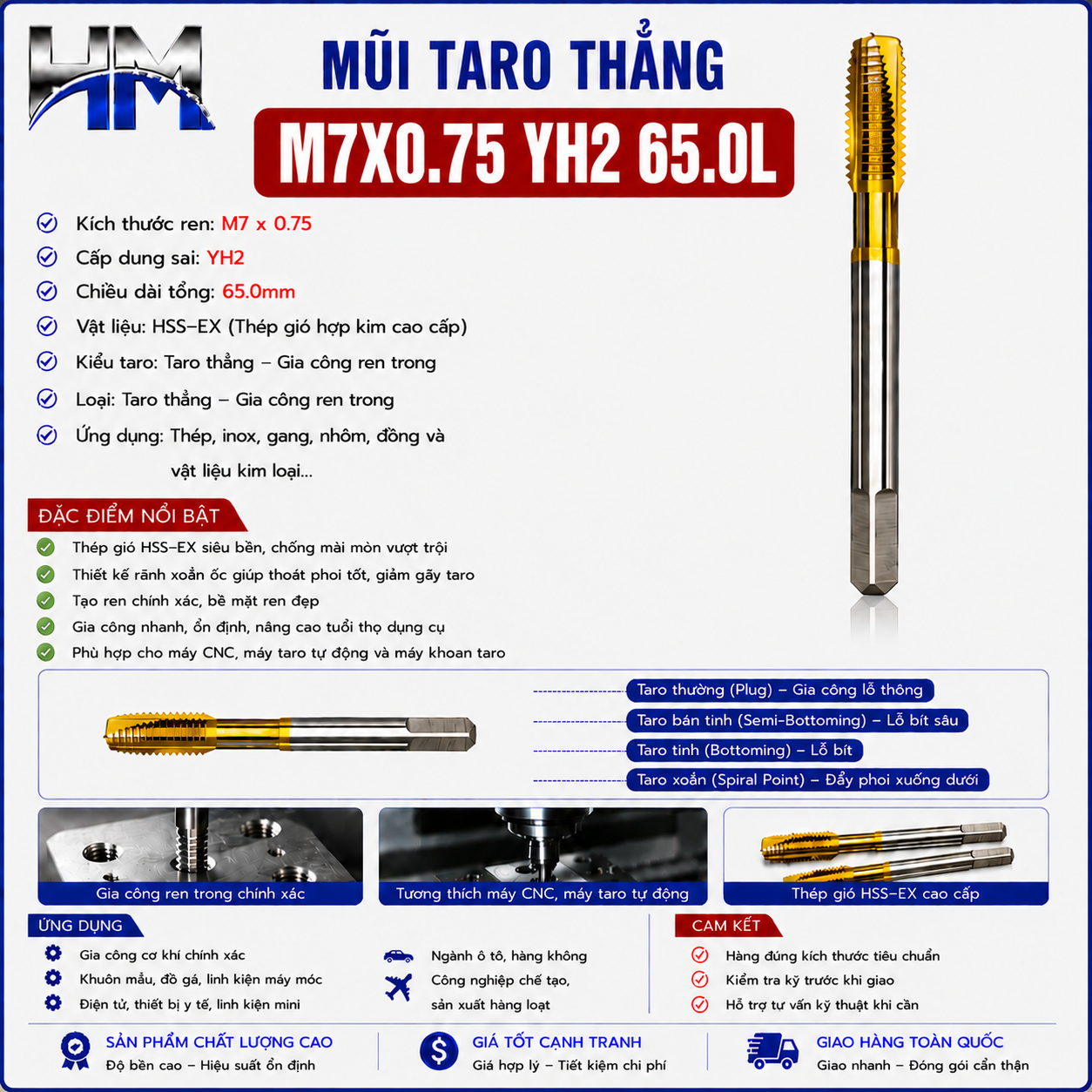 Mũi Taro Thẳng M7X0.75 YH2 65.0L