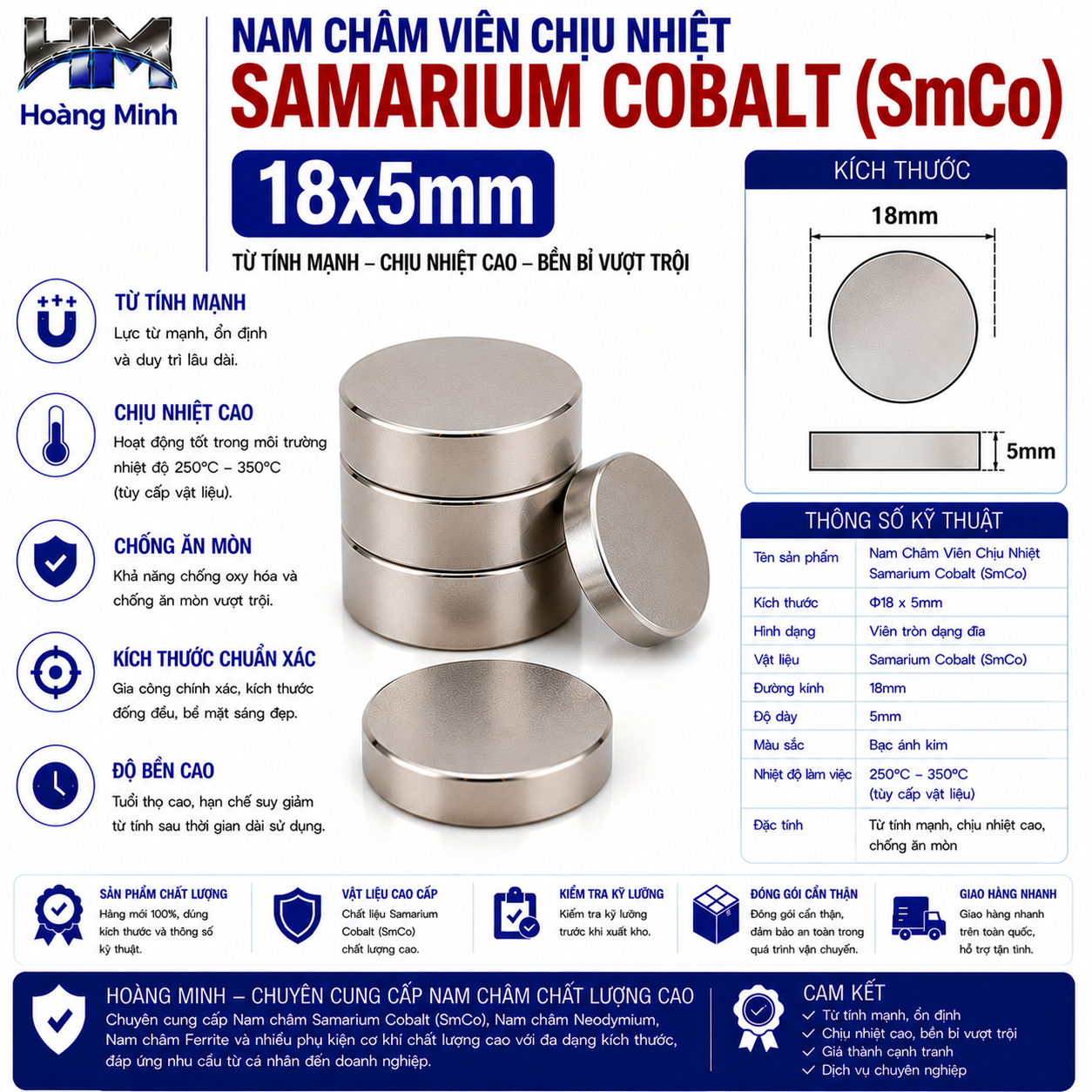Nam Châm Viên Chịu Nhiệt Samarium Cobalt (SmCo) 18x5mm