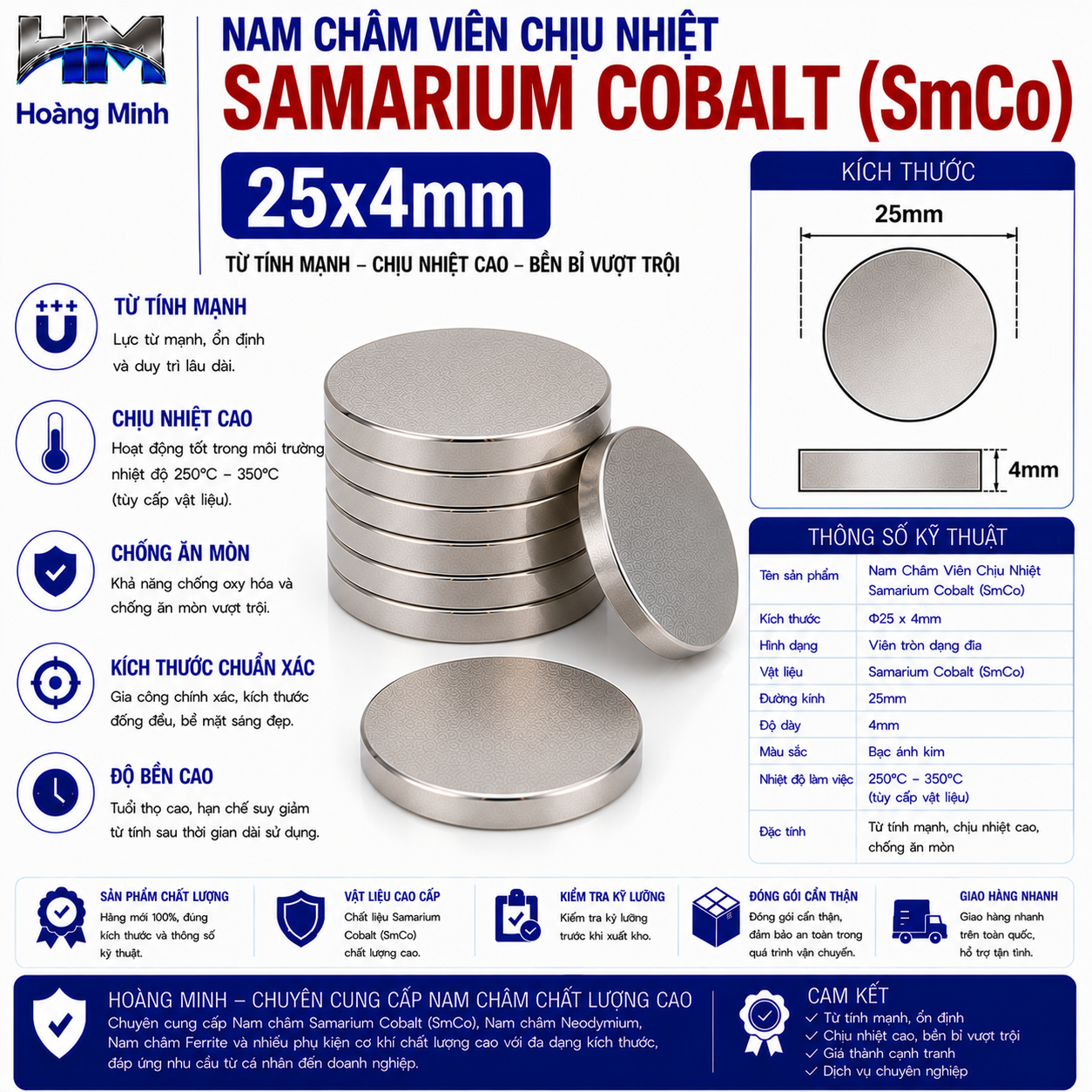 Nam Châm Viên Chịu Nhiệt Samarium Cobalt (SmCo) 25x4mm