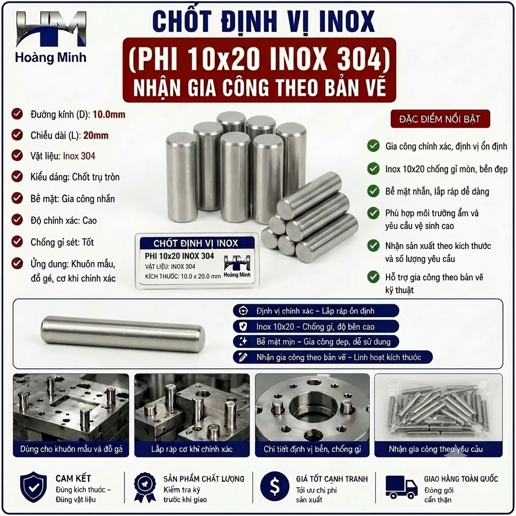 Chốt Định Vị Phi 10x20 inox 304