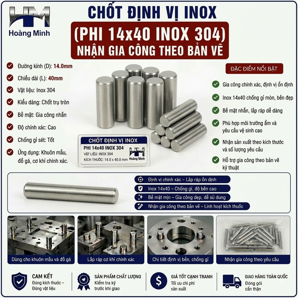 Chốt Định Vị Phi 14x40 inox 304