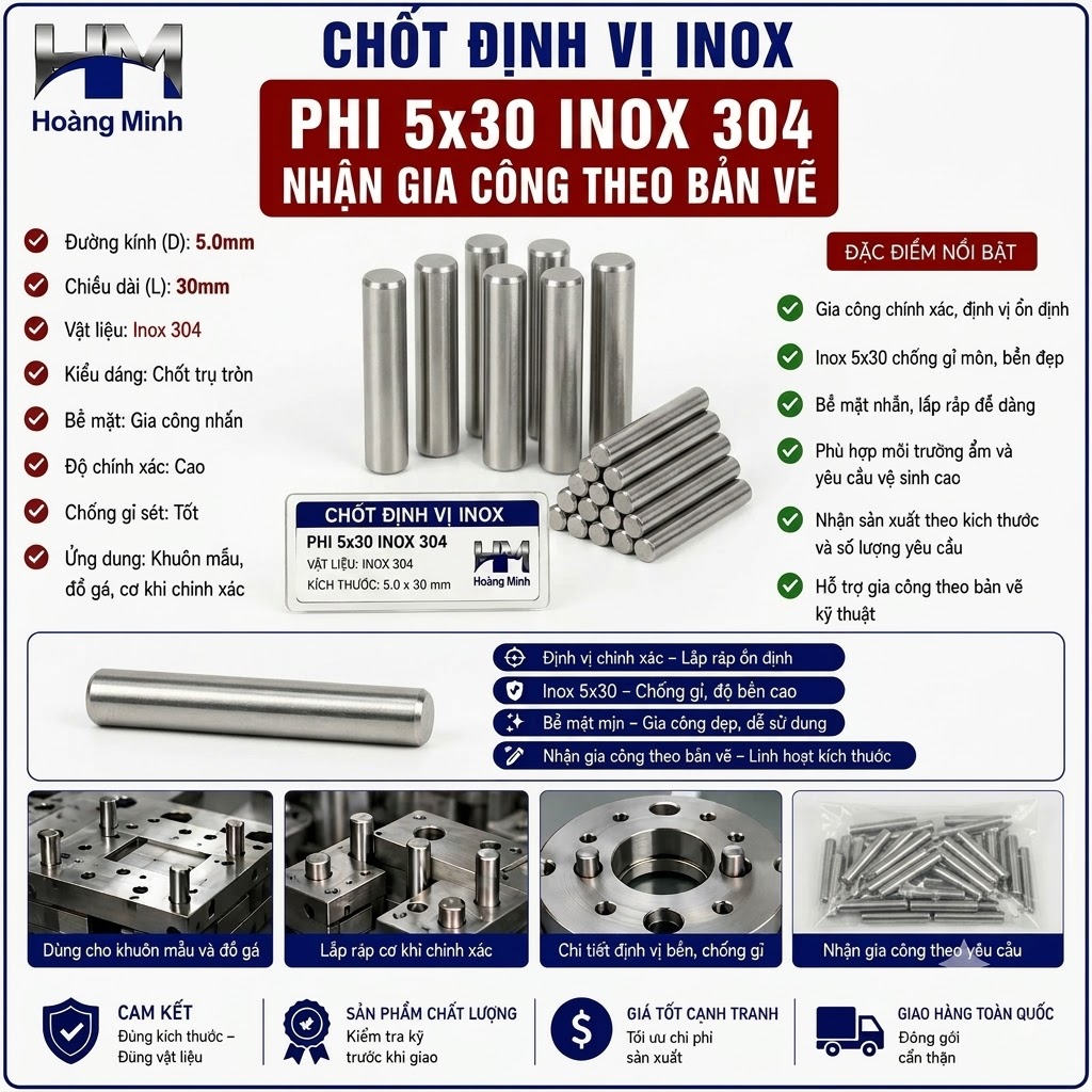 Chốt Định Vị Phi 5x20 inox 304