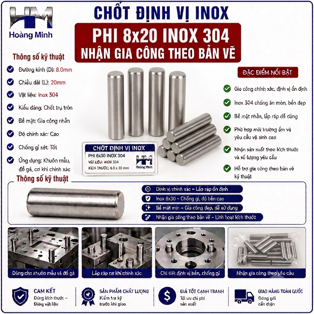 Chốt Định Vị Phi 8x20 inox 304