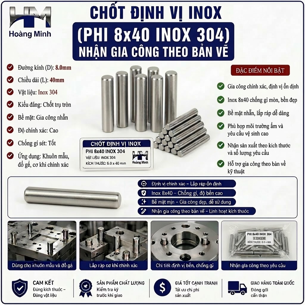 Chốt Định Vị Phi 8x40 inox 304
