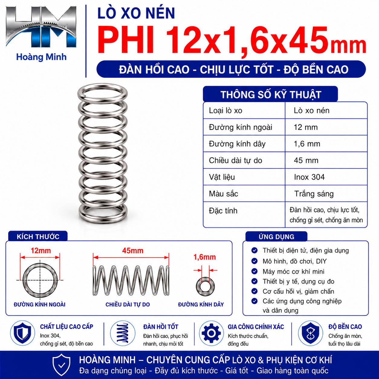 Lò xo nén phi 12x1.6x45mm