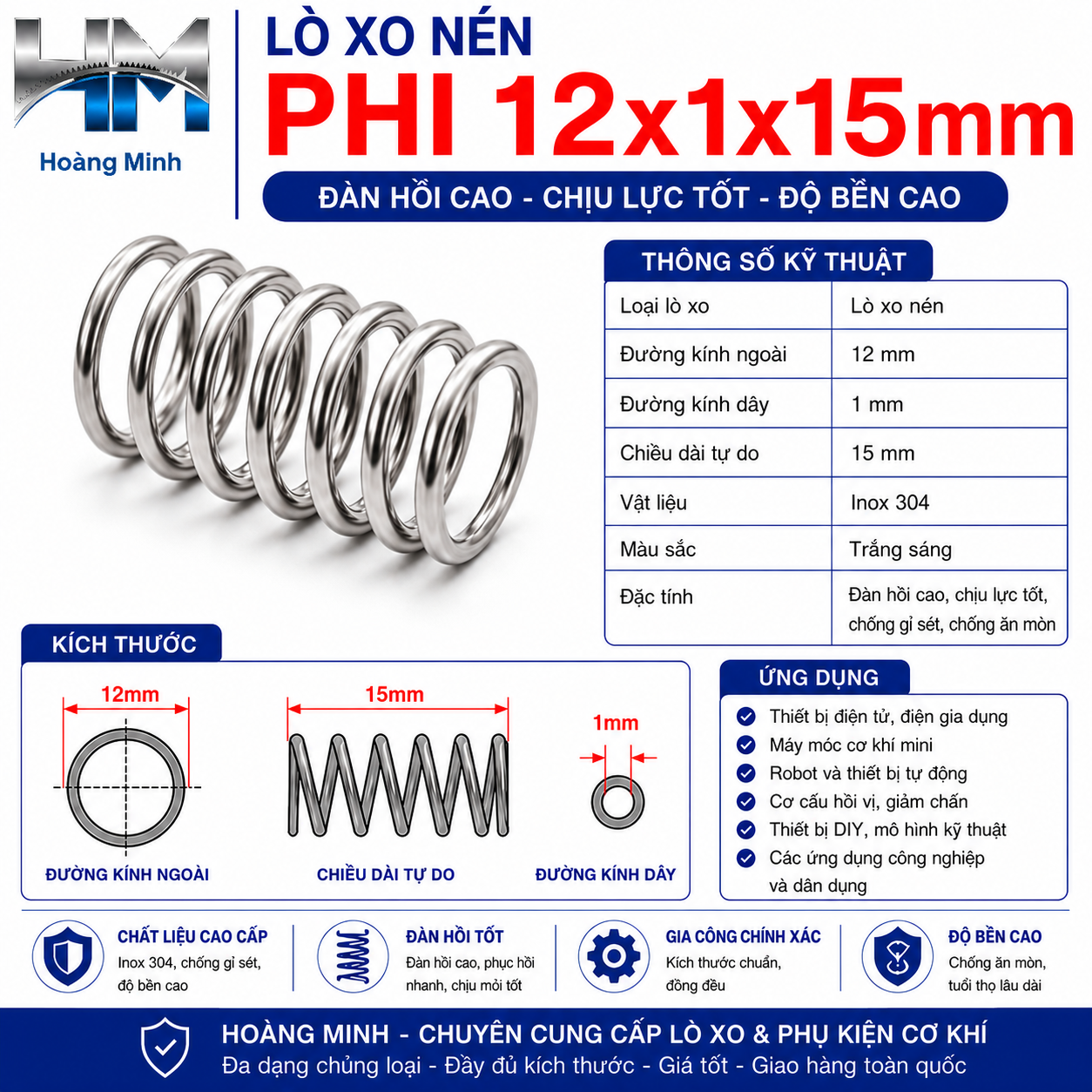 Lò xo nén phi 12x1x15mm