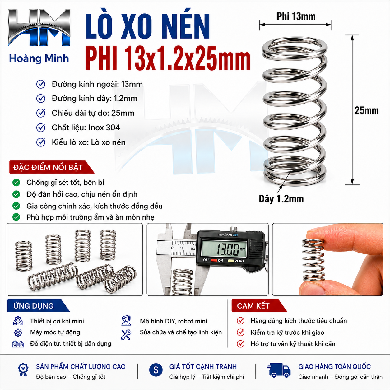Lò xo nén phi 13x1.2x25mm