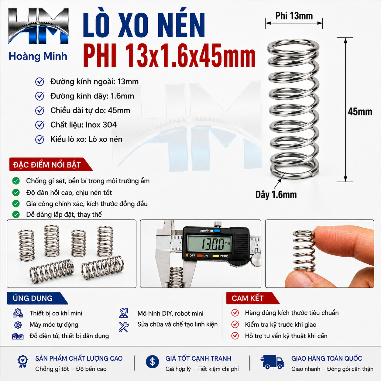 Lò xo nén phi 13x1.6x45mm