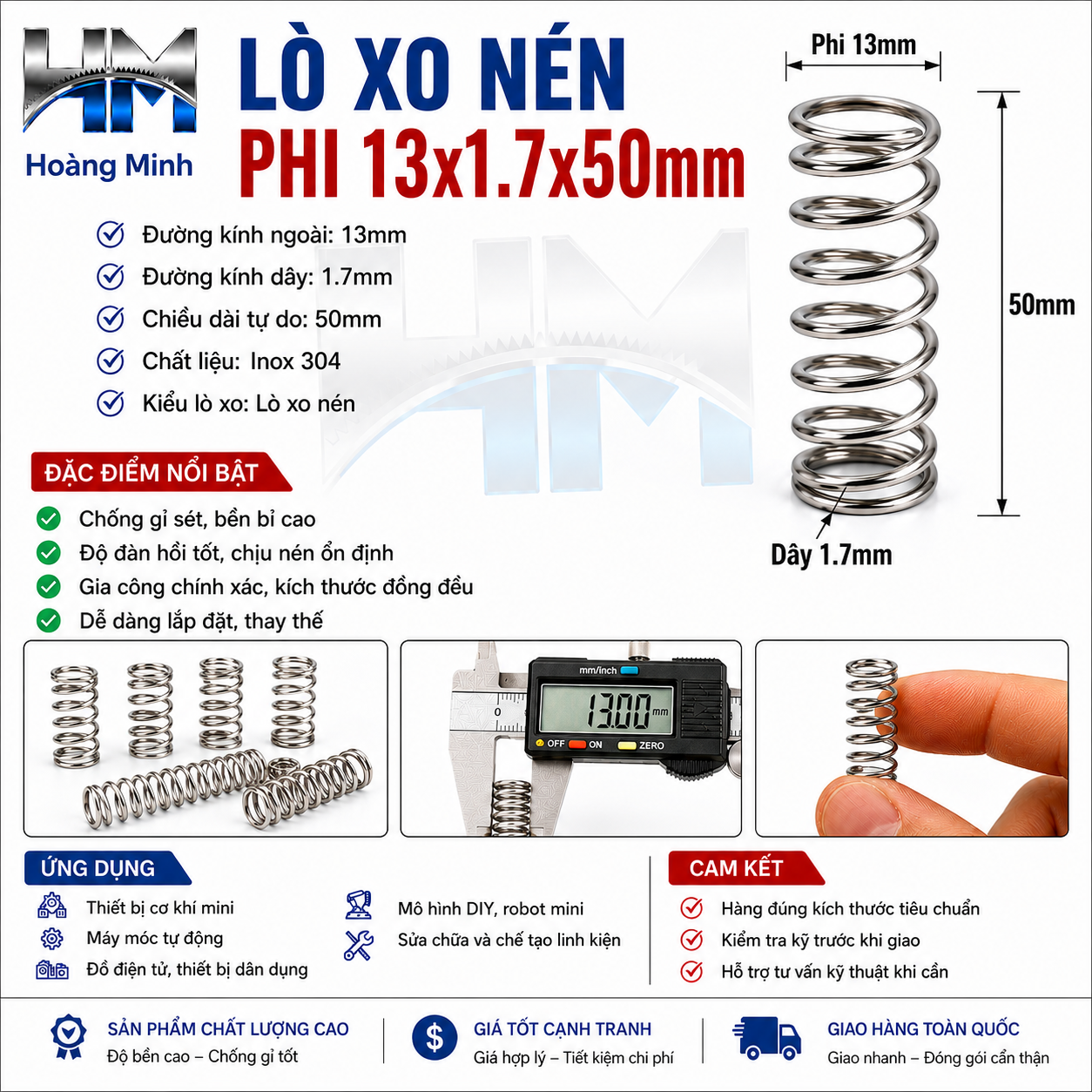Lò xo nén phi 13x1.7x50mm