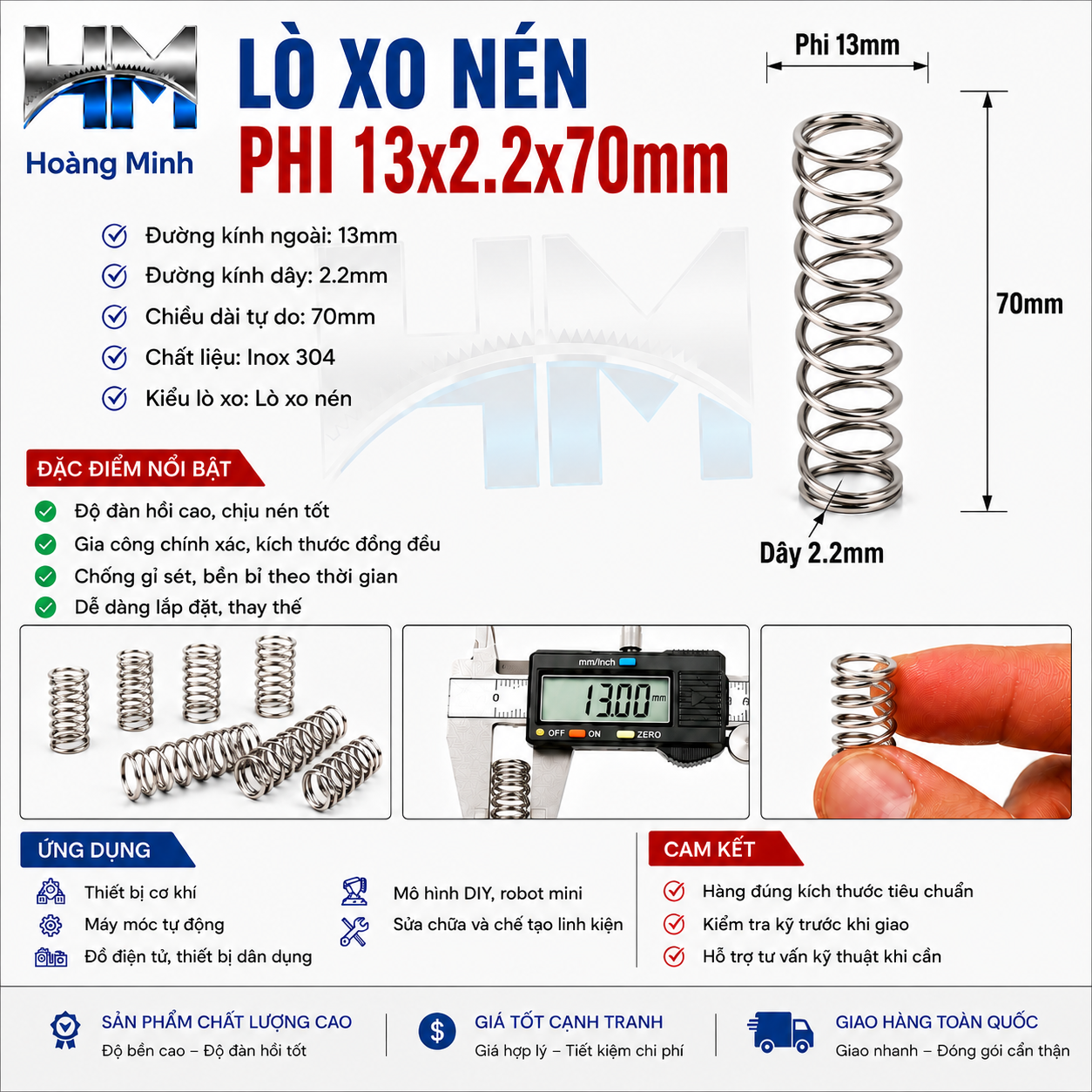 Lò xo nén phi 13x2.2x70mm
