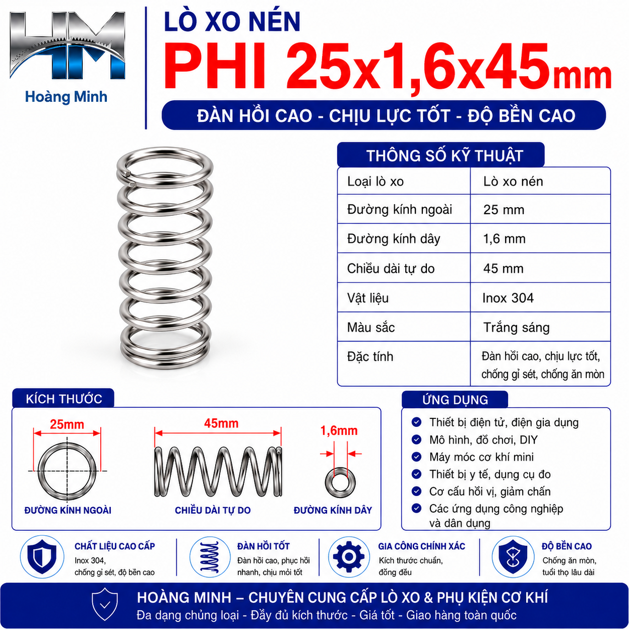 Lò xo nén phi 25x1.6x45mm