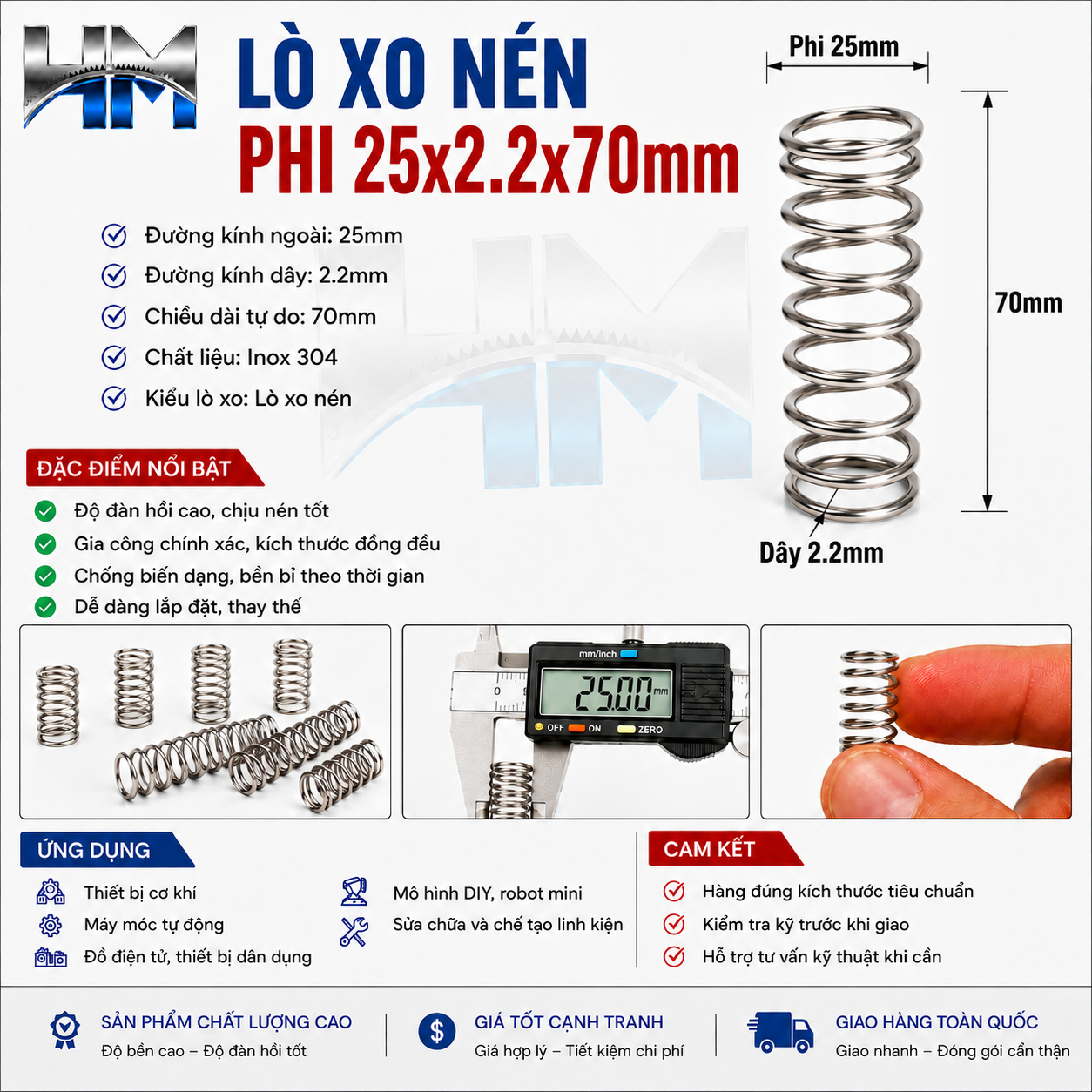Lò xo nén phi 25x2.2x70mm
