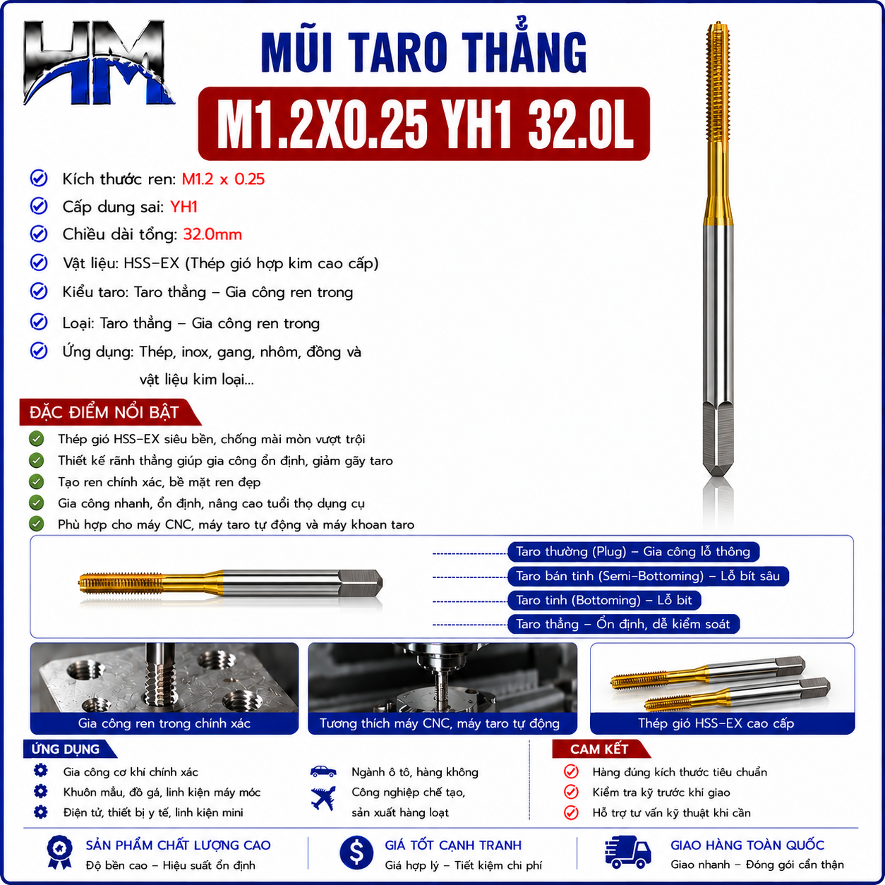 Mũi Taro Thẳng M1.2X0.25 YH1 32.0L