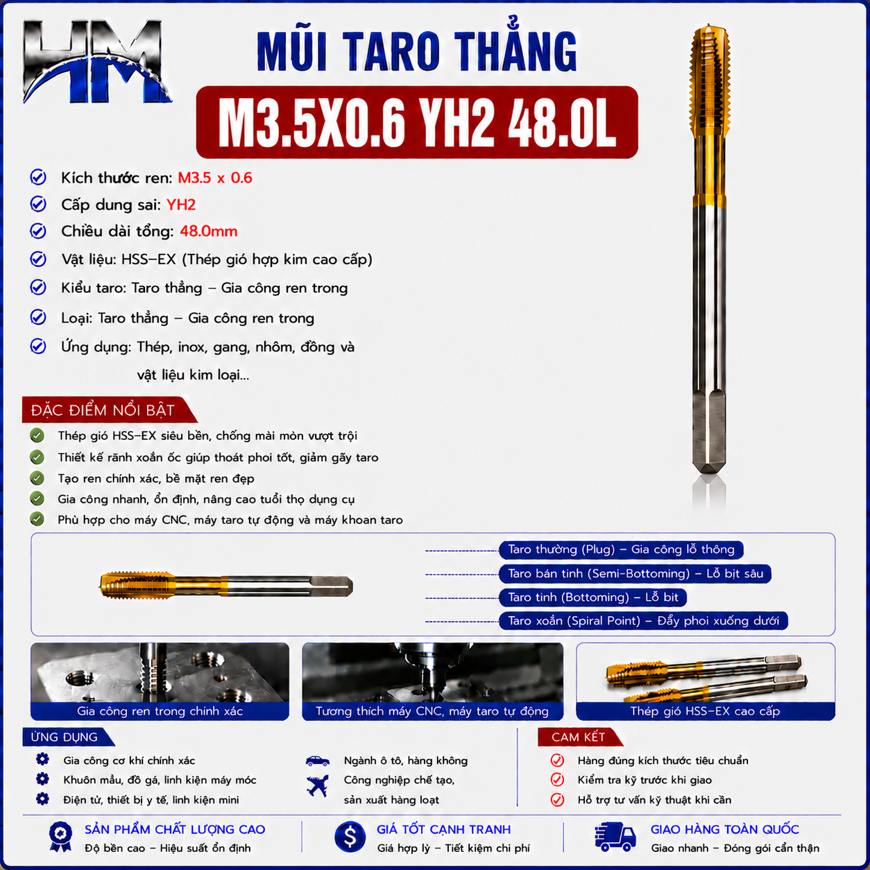 Mũi Taro Thẳng M3.5X0.6 YH2 48.0L
