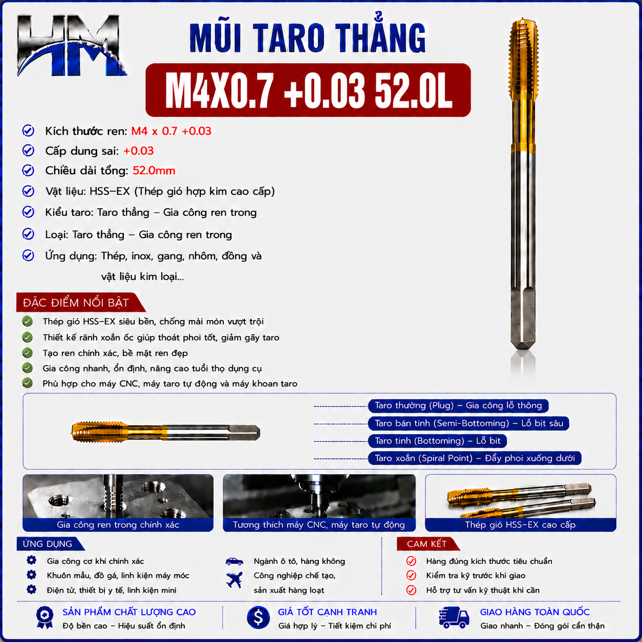 Mũi Taro Thẳng M4X0.7 +0.03 52.0L